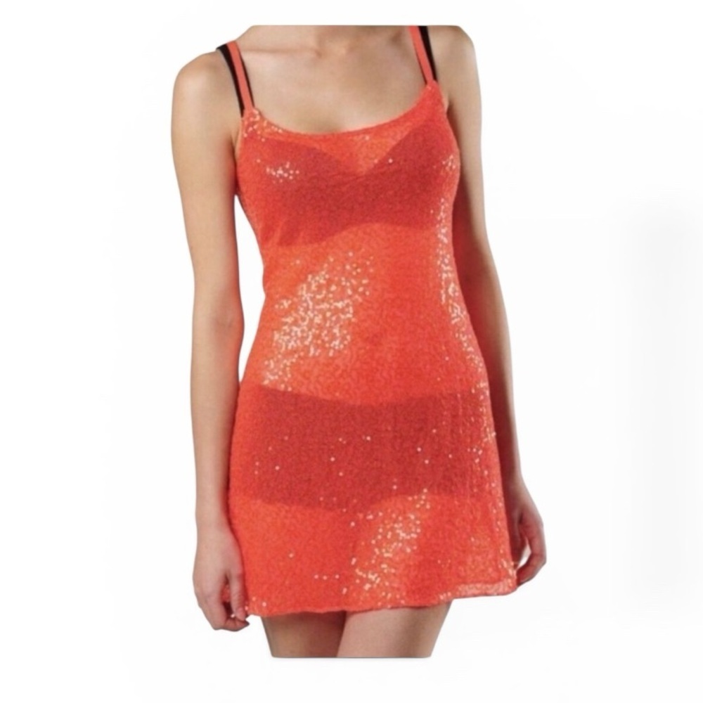 Free People Intimately  Coral Sequin Lace Cami Tank M Boho Festival cami Top
